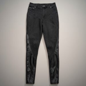 Maniere De Voir Black Skinny Jeans with Faux Leather Panels